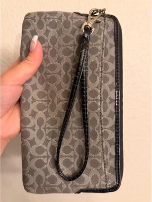 Vintage Black and Gray Coach Wristlet Wallet with Leather Bow thumbnail 6