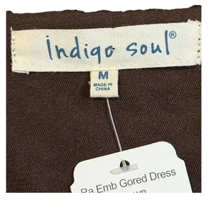 Indigo Soul Mini Dress Womens Medium Brown‎ Gored Crochet Lace Bell Sleeve Boho thumbnail 6