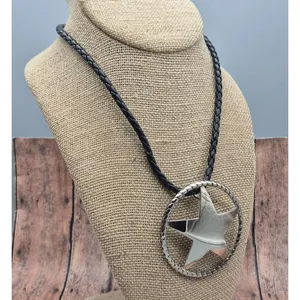 Western Texas Star Brooch Pin Pendant on a Black Faux Cord Collar Necklace 18" thumbnail 3