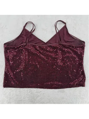 Vintage Y2K Cami Tank Top Burgundy Sparkle Made in the USA Size 18/20 XL 1X thumbnail 2