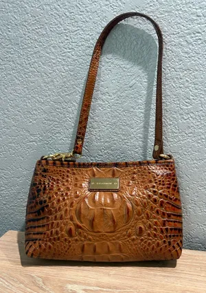 Brahmin Cognac Brown Croc Embossed Leather Shoulder Bag Gold Hardware thumbnail 1