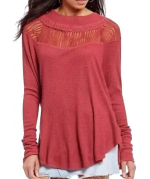 FREE PEOPLE Women’s Spring Valley Lace Trim Long Sleeve Thermal Top thumbnail 1