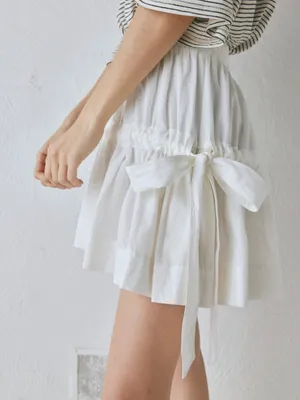 VRG GIRL Lily Elastic Waist White Tiered Mini Skirt with Side Bows thumbnail 3