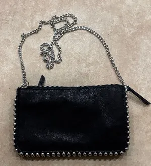 Zara Faux Suede Black Studded Clutch on a Chain thumbnail 1