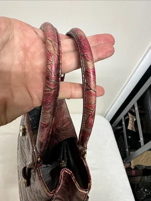 Rare vintage Embossed Brahmin Burgundy Floral Embossed Leather Satchel thumbnail 10