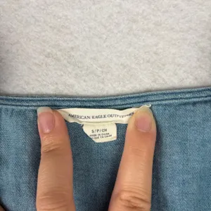 American Eagle Embroidered Denim Puff-Sleeve Top Women's S Boho Prairie Cottage thumbnail 4