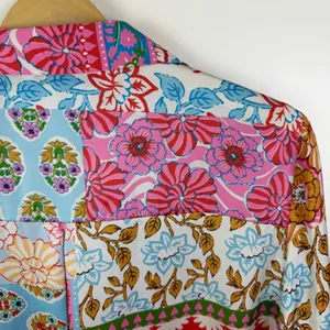 Zara Floral Patchwork Button Up Blouse Large Multicolor Maximalist Colorful‎ Art thumbnail 3