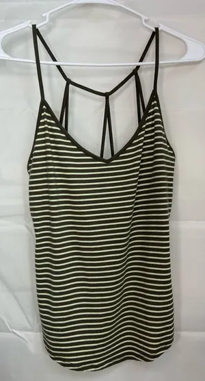 Derek Heart women’s green white strappy v-neck stretch casual tank top summer‎ M thumbnail 1