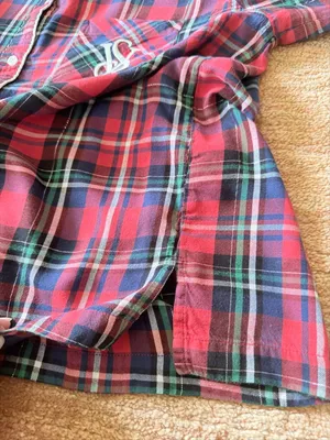 Victoria’s Secret Plaid Pajama Top Size M Gold Lurex Button Down Sleep Shirt thumbnail 4