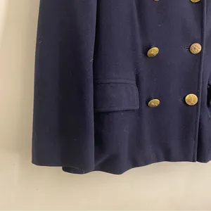 Vintage Navy Wool Pea Coat Red Lining Brass Stag Buttons Double Breasted thumbnail 6