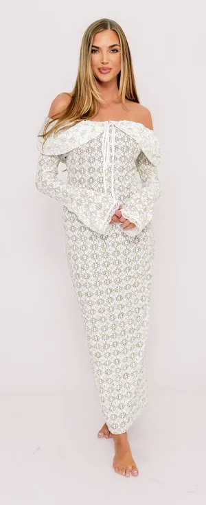 Worth Collective Ella Lace Maxi Dress size Large L Tiny Yellow Floral Print nwot thumbnail 1