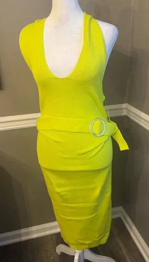 NEW 525 AMERICA Revolve multiwear‎ halter knit Belt dress Yellow XS thumbnail 1