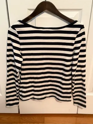 Anthropologie Maeve Boatneck Top in Black and White Stripe thumbnail 3