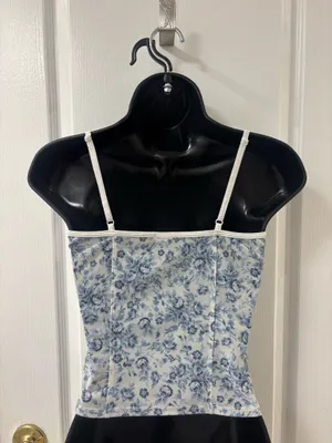 Garage Y2K Coquette Corset-Style Bow Lace Trim Blue Floral Mesh Cami Fairy Core thumbnail 3