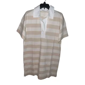 Everlane The Organic Cotton Polo Dress Short Sleeve Beige Striped‎ Size Medium thumbnail 3