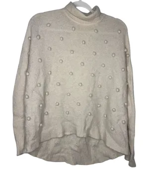 Madewell Snow Globe Bobble Turtleneck Sweater Medium Ivory Pom-Pom Wool Alpaca thumbnail 1