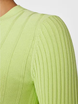 FRAME Mixed Rib Sweater In Bright Lime Green Ribbed Top Half Sleeve‎ Size Small thumbnail 3