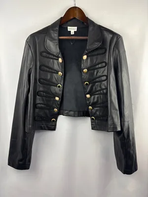 Women’s Making the Cut Size 2X Black Leather Military Jacket thumbnail 1