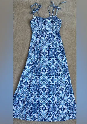 NWOT Blue and White Print Sleeveless Maxi Dress in Women's Medium thumbnail 1