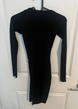 Gold Button Accented Mini Dress Black Size XS thumbnail 3