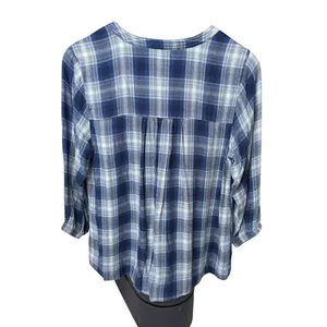 Wrangler Blue White Black Plaid Pintuck Blouse Western Boho Size Medium thumbnail 6