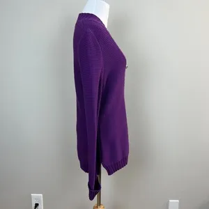 Lauren Ralph Lauren Sweater L Purple Toggle‎ Button Shawl V-Neck Knit Womens New thumbnail 7