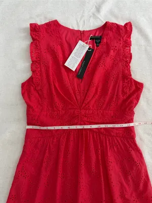 NWT Maggy London Coral Eyelet Midi Dress Size 6 Ruffle V-Neck thumbnail 12