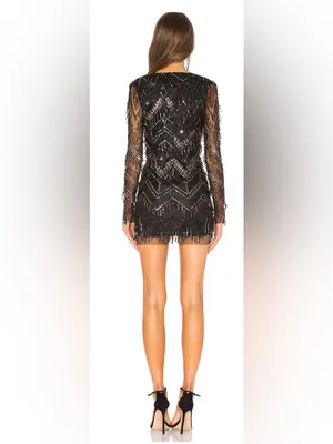 Superdown Nia Sequin Fringe Dress in Black Size Small thumbnail 3