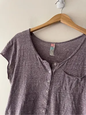 Free People Beach Heathered Purple Henley Short Sleeve Tee thumbnail 2