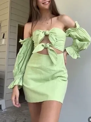 Sabo Skirt Green Double Knot Cut Out Mini Dress Size 10 thumbnail 1