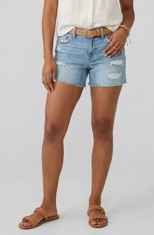 AMERICAN EAGLE | Denim Lace Trim Denim Shorts Sz 4 thumbnail 1