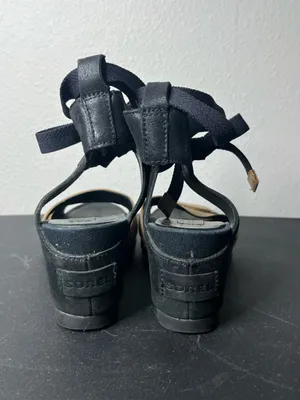Sorel Joanie Lace Up Wrap Wedge Sandal in Black Tan Size 9 thumbnail 5