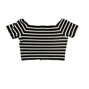 Forever 21 Horizontal black and white striped off the shoulder trendy y2k look crop top S thumbnail 3
