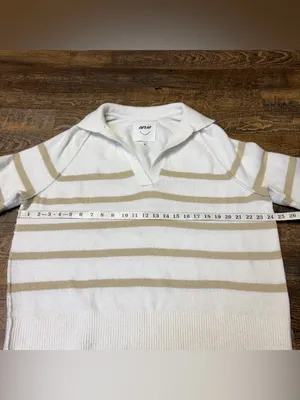 Aerie unREAL Oversized Classic Fit Stripe Pull Over V-Neck Polo Sweater XS Soft thumbnail 4