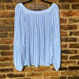 Lauren Conrad Blue Striped Long Sleeve Square Neck Top Women's Size Large thumbnail 5