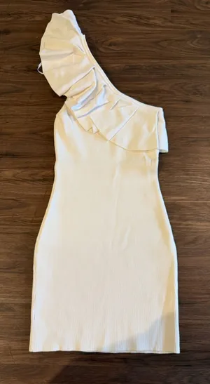 DO + BE White Ruffle-Neck Bodycon Dress thumbnail 1