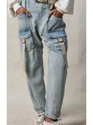 Free People We The Free Hazel Pull On Drop Waist Harem Cargo Pocket Jeans Sz Small thumbnail 2