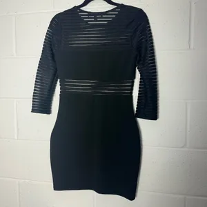 LuLu's Black Sheer Striped Long Sleeve‎ Bodycon Cocktail Party Dress - M thumbnail 4
