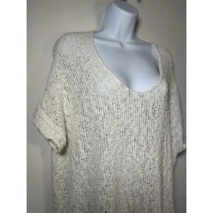 FREE PEOPLE Winter White Cream Cotton Dress Oversized‎ Sweater Short sleeve XS thumbnail 2