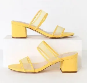 Lulus Saar Yellow Suede Block Heel Slides thumbnail 1