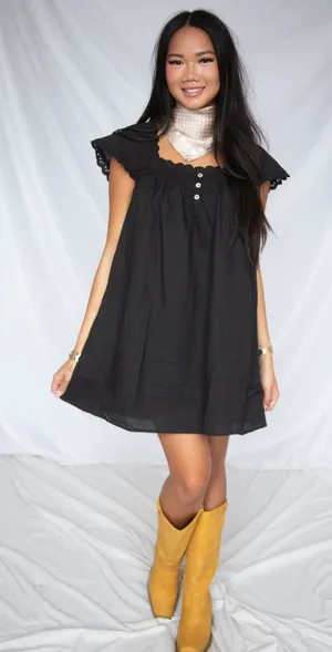 NWT Worth Collective size Large L Binx Mini Dress Cotton Black Needii Eyelet thumbnail 1