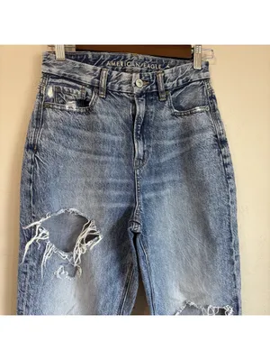 American Eagle Curvy Mom Jean Distressed Acid Wash High Rise Jeans Size 0 thumbnail 2