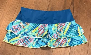 Lucky in Love Blue Pleated Tennis Skirt with Multicolor Geometric Print Size XL thumbnail 1