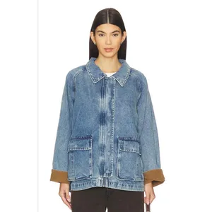 Heartloom Elina Denim Chore Jacket XS Corduroy Cuff Utility Coat thumbnail 2