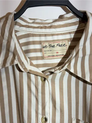 NWT Free People Bailey Navy Stripe Ruffle Hem Cotton Button Up Shirt XL thumbnail 6