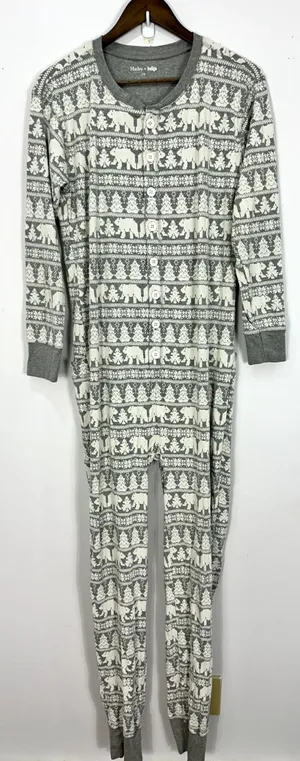 Hatley X Indigo One Piece Pajamas Womens Large Gray‎ Polar Bear Nordic Trap Door thumbnail 1