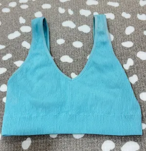 Aerie seamless padded bralette ribbed turquoise vneck tank thumbnail 1