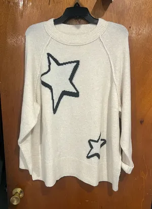 aerie Cream Sweater with Black Star Accents thumbnail 1