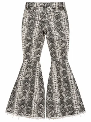 Free People Just Float On Flare Jeans Womens 31 Grey Snake Print Excellent Flare thumbnail 5