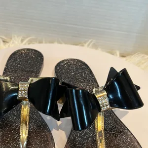 Gold and Black Jelly BOW T-Strap Sandals Slip-on Size 39. thumbnail 4